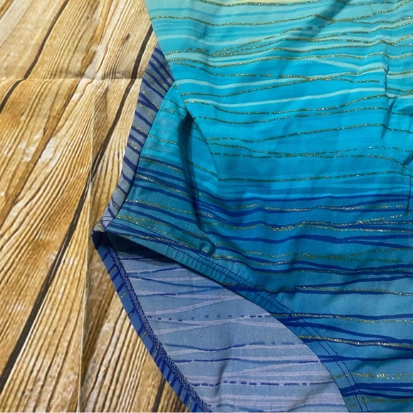 Kathy Ireland Pink Blue Gold Glitter Striped One Piece Swim - Picture 2 of 5